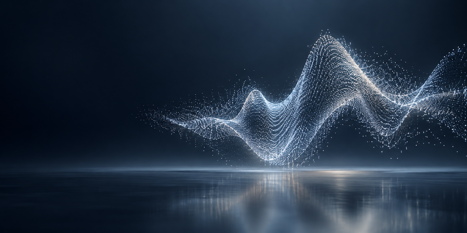 Original Nexariis artwork: a sculptural silver-blue voice form suggesting conversation.